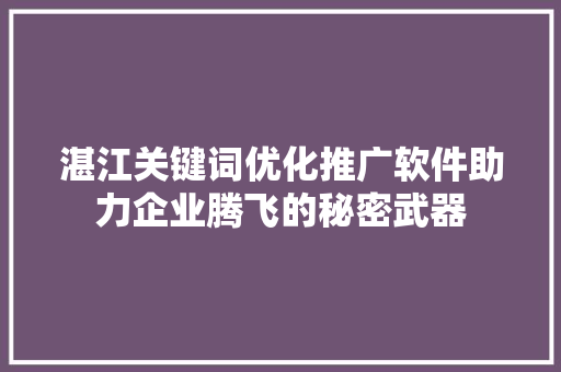 湛江关键词优化推广软件助力企业腾飞的秘密武器