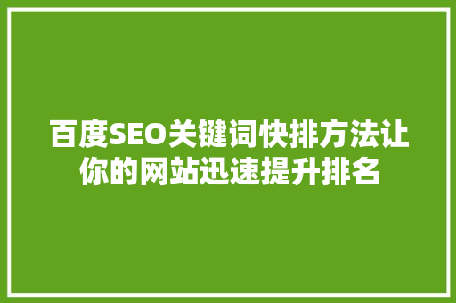 百度SEO关键词快排方法让你的网站迅速提升排名