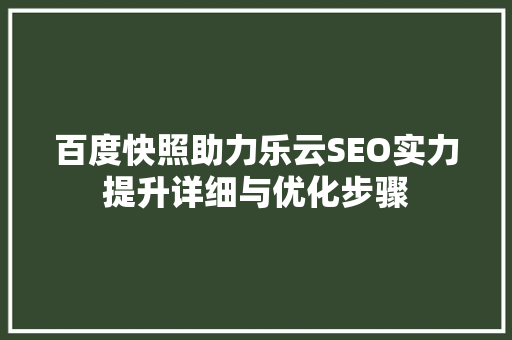 百度快照助力乐云SEO实力提升详细与优化步骤