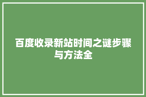 百度收录新站时间之谜步骤与方法全 网站开发