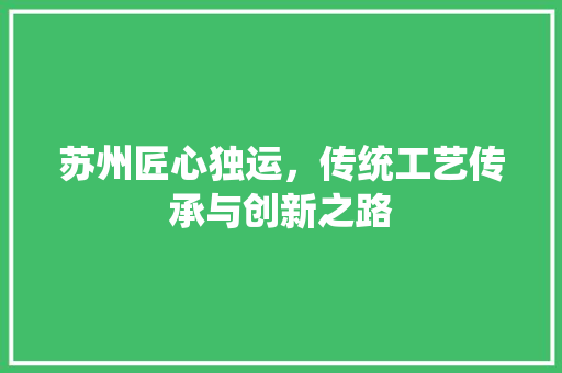 苏州匠心独运，传统工艺传承与创新之路