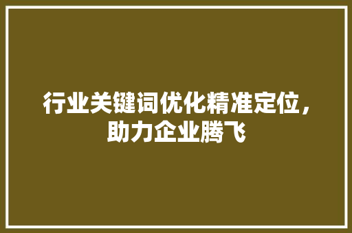 行业关键词优化精准定位，助力企业腾飞