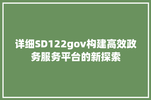 详细SD122gov构建高效政务服务平台的新探索 AI技术学习