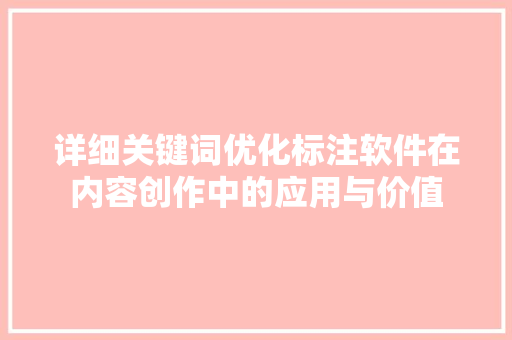 详细关键词优化标注软件在内容创作中的应用与价值