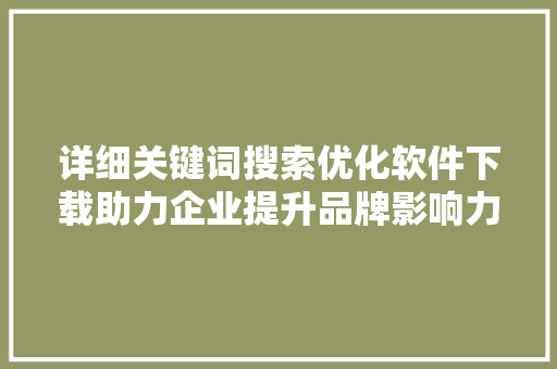 详细关键词搜索优化软件下载助力企业提升品牌影响力 网站优化