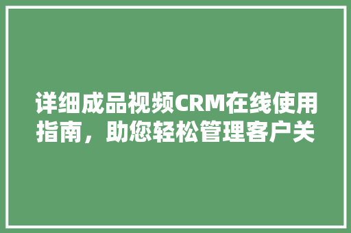 详细成品视频CRM在线使用指南，助您轻松管理客户关系