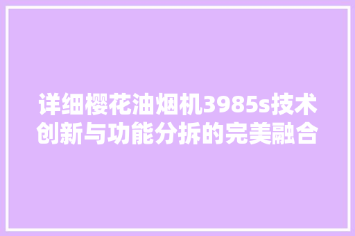 详细樱花油烟机3985s技术创新与功能分拆的完美融合