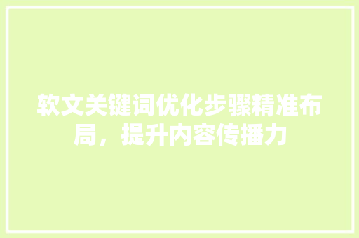 软文关键词优化步骤精准布局，提升内容传播力