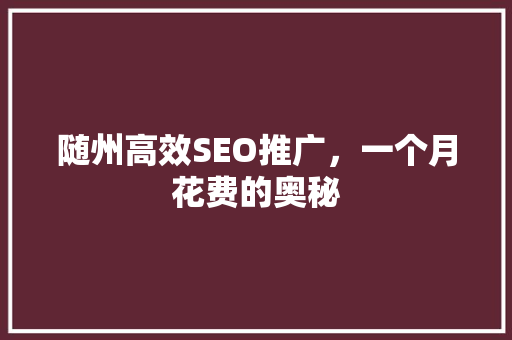 随州高效SEO推广，一个月花费的奥秘