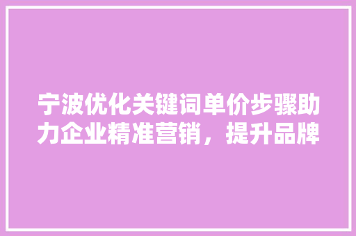 宁波优化关键词单价步骤助力企业精准营销，提升品牌影响力