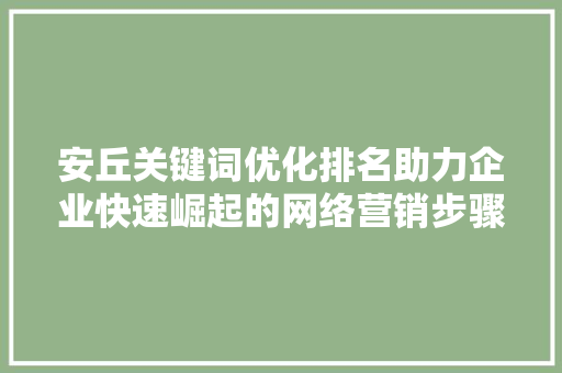 安丘关键词优化排名助力企业快速崛起的网络营销步骤