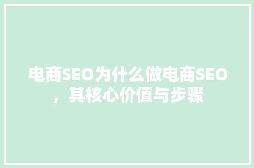 电商SEO为什么做电商SEO，其核心价值与步骤