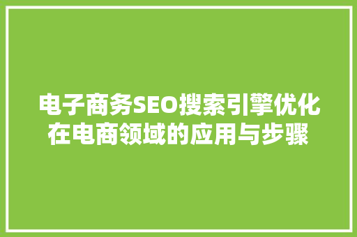 电子商务SEO搜索引擎优化在电商领域的应用与步骤
