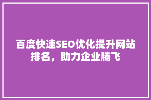 百度快速SEO优化提升网站排名，助力企业腾飞 头条优化