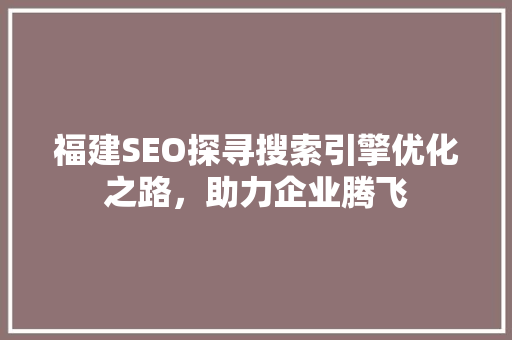 福建SEO探寻搜索引擎优化之路，助力企业腾飞