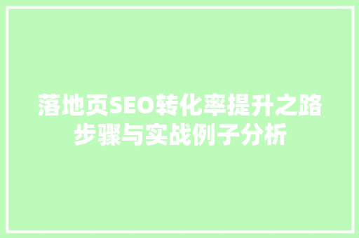 落地页SEO转化率提升之路步骤与实战例子分析