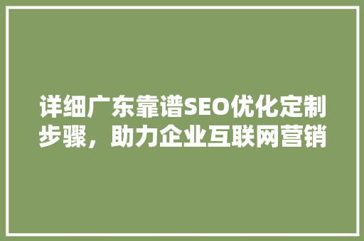 详细广东靠谱SEO优化定制步骤，助力企业互联网营销腾飞