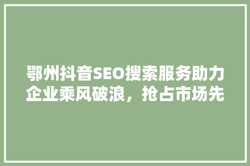 鄂州抖音SEO搜索服务助力企业乘风破浪，抢占市场先机