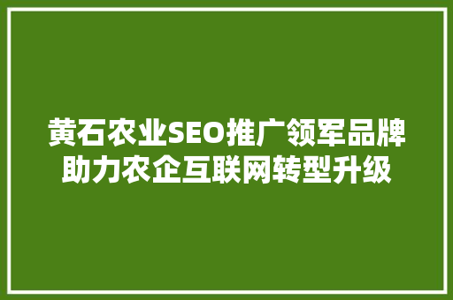 黄石农业SEO推广领军品牌助力农企互联网转型升级