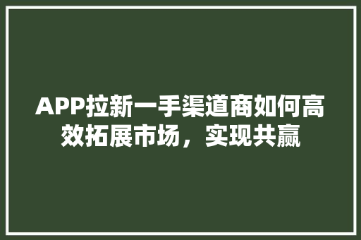 APP拉新一手渠道商如何高效拓展市场，实现共赢 头条优化