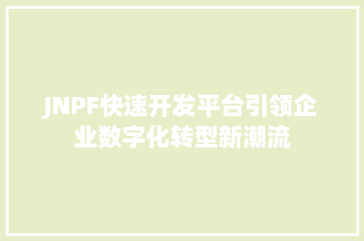 JNPF快速开发平台引领企业数字化转型新潮流 网站开发
