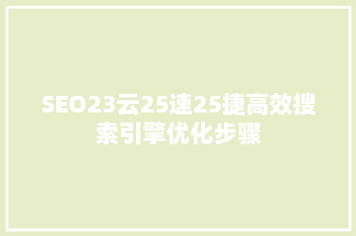 SEO23云25速25捷高效搜索引擎优化步骤 小程序开发
