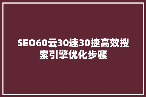 SEO60云30速30捷高效搜索引擎优化步骤 英文谷歌算法