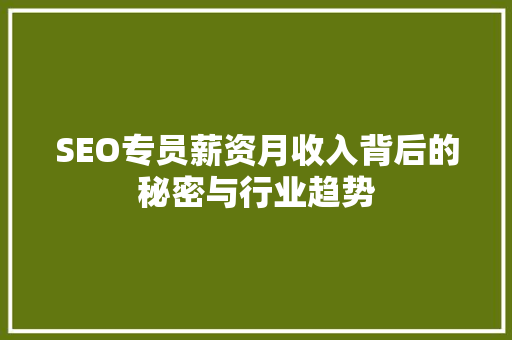 SEO专员薪资月收入背后的秘密与行业趋势