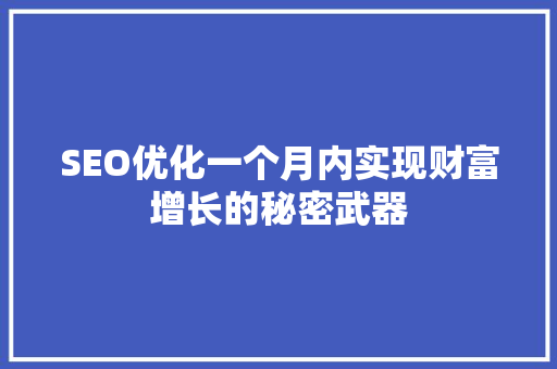 SEO优化一个月内实现财富增长的秘密武器