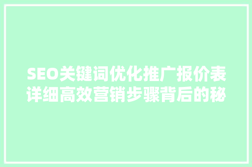SEO关键词优化推广报价表详细高效营销步骤背后的秘密 搜狗优化