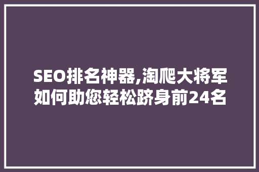 SEO排名神器,淘爬大将军如何助您轻松跻身前24名