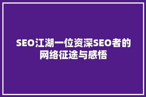 SEO江湖一位资深SEO者的网络征途与感悟 英文谷歌算法