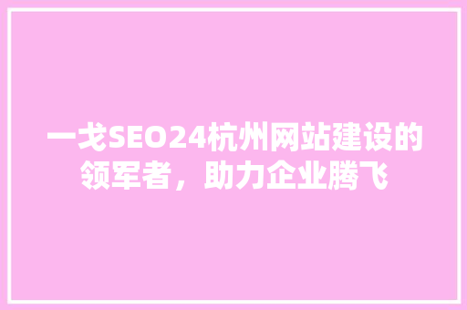 一戈SEO24杭州网站建设的领军者，助力企业腾飞