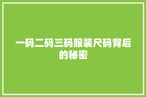 一码二码三码服装尺码背后的秘密
