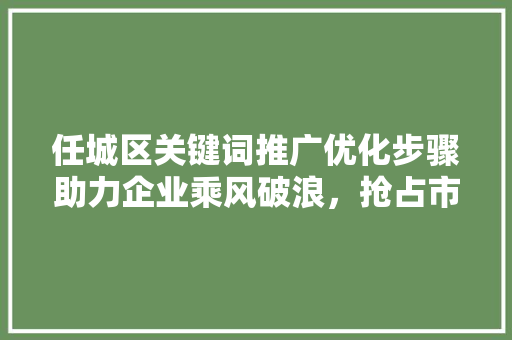任城区关键词推广优化步骤助力企业乘风破浪，抢占市场先机