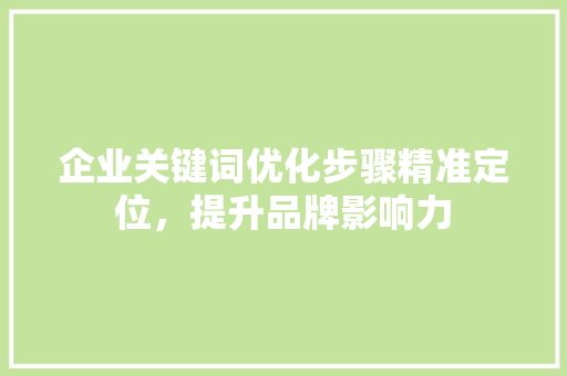 企业关键词优化步骤精准定位，提升品牌影响力