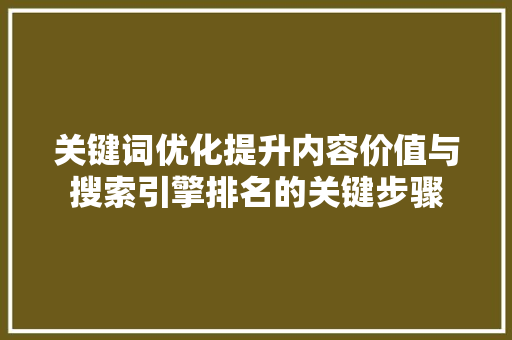 关键词优化提升内容价值与搜索引擎排名的关键步骤