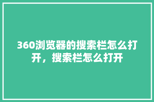 360浏览器的搜索栏怎么打开，搜索栏怎么打开 小程序开发