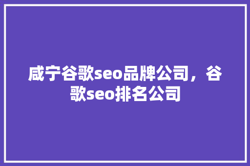 咸宁谷歌seo品牌公司，谷歌seo排名公司 搜狗优化