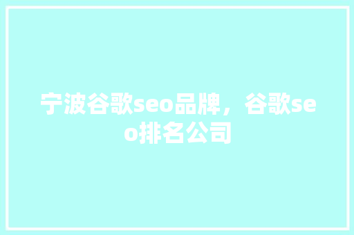 宁波谷歌seo品牌，谷歌seo排名公司