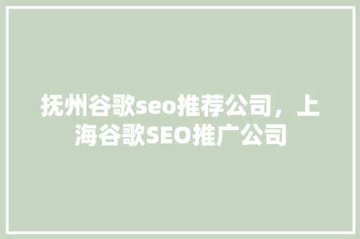 抚州谷歌seo推荐公司，上海谷歌SEO推广公司 搜狗优化