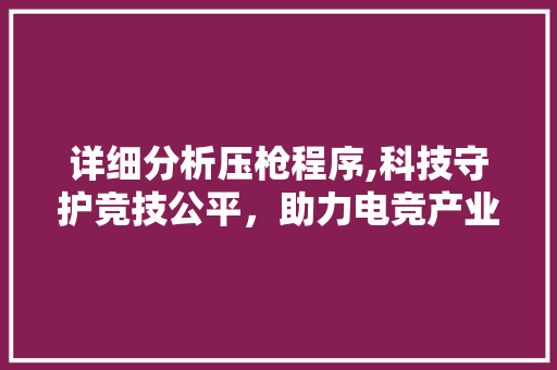 详细分析压枪程序,科技守护竞技公平，助力电竞产业腾飞 详细分析压枪程序,科技守护竞技公平，助力电竞产业腾飞 搜狗优化