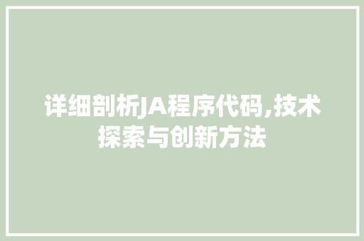 详细剖析JA程序代码,技术探索与创新方法
