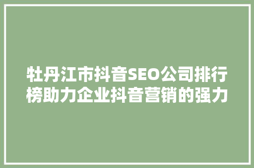 牡丹江市抖音SEO公司排行榜助力企业抖音营销的强力助手