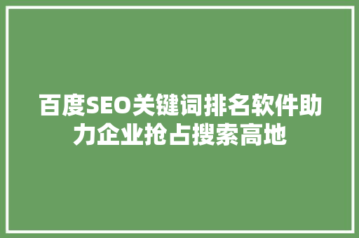 百度SEO关键词排名软件助力企业抢占搜索高地