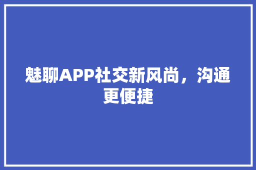魅聊APP社交新风尚，沟通更便捷