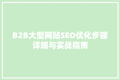 B2B大型网站SEO优化步骤详细与实战指南 搜狗优化