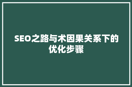 SEO之路与术因果关系下的优化步骤 seo技术