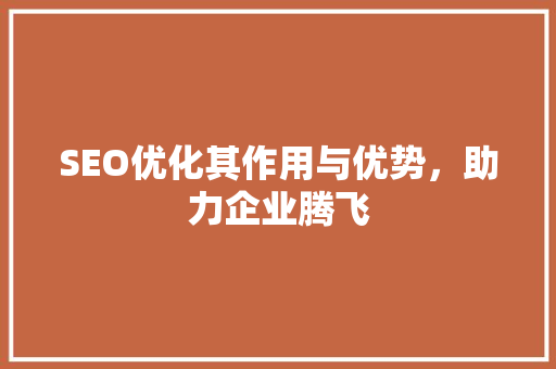 SEO优化其作用与优势，助力企业腾飞