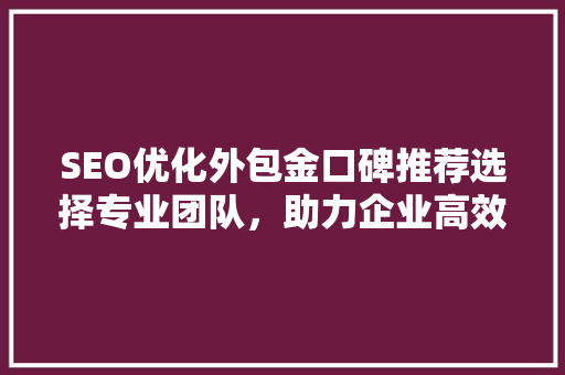 SEO优化外包金口碑推荐选择专业团队，助力企业高效提升排名